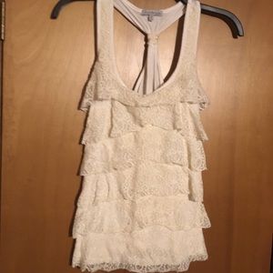 Charlotte Russe cream/white sparkly ruffled tank